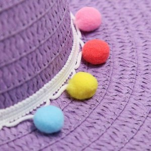 Шляпа с бомбошками для девочки MINAKU, цвет фиолетовый, размер 50
