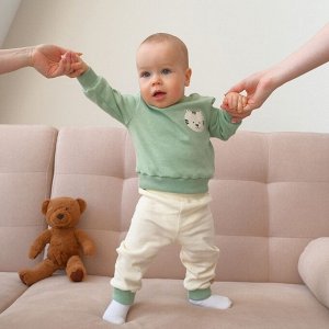 Костюм детский (свитшот, брюки) MINAKU, цвет зелёный/экрю, рост