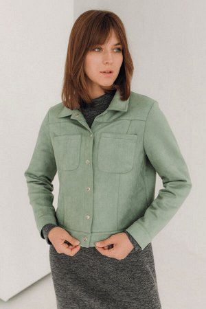 Оливковая замшевая куртка на кнопках с карманами