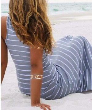 Платье пляжное, длинное в полоску, серый