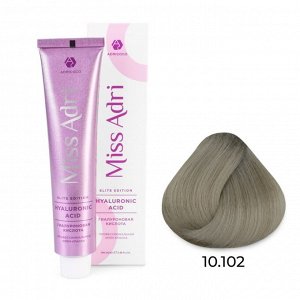 10.102 Крем - краска для волос ADRICOCO Miss Adri Elite Edition платиновый блонд пепельный жемчужный, 100мл