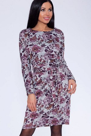 Платье 263 "Цветной трикотаж", серый/фиолетовые цветы