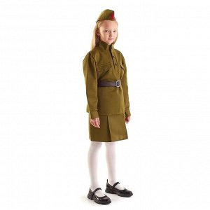 Костюм военного «Солдаточка», гимнастёрка, ремень, пилотка, юбка на резинке, 8-10 лет, рост 140-152 см