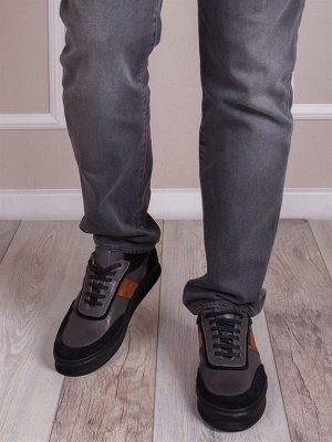 Легкие кожаные кеды мужские на каждый день (0013-01 Серый)