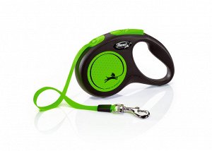 flexi рулетка Neon New M (до 25 кг) лента 5 м, светоотражающая, зеленый неон
