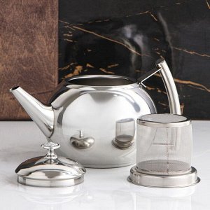Чайник заварочный из нержавеющей стали «Кеннет», 1,3 л, металлическое сито, цвет хромированный