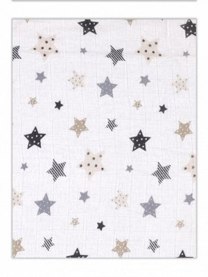 Пеленка для новорожденных  муслин двойной звезды/серые 100*130 (размер 100*130)