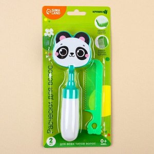 Набор расчёсок «Панда», 2 предмета: расчёска с зубчиками + щётка