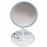 Зеркало для макияжа с подсветкой LMM круглое белое на белой круглой подставке (d=17см)