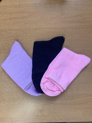 Носки подростковые демисезонные, в уп 3 шт розовые/синие/сиреневые