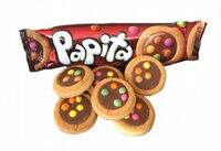 Хрустящее печенье Papita Party / Круглые печеньки с ванильным вусом Папита Пати покрытые молочным шоколадом и цветным драже 63 гр