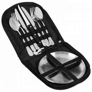 Набор для пикника: 3 ножа, 2 вилки, 2 ложки, 2 тарелки, открывашка