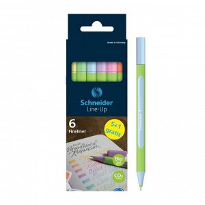 Набор капиллярных ручек 6 цветов, Schneider "Line-Up Pastel". узел 0,4 мм, пластиковый пенал-подставка, европодвес