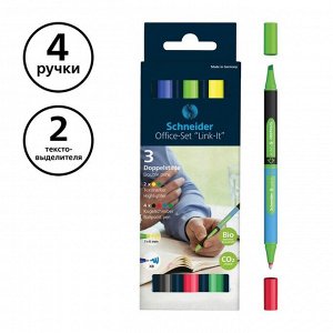 Набор двухсторонний, шариковая ручка + текстовыделитель Schneider "Link-It" 04цв., 1,4мм/4мм, картонная упаковка, европодвес
