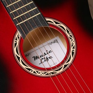 Гитара акустическая Music Life красная, 6-ти струнная 97см