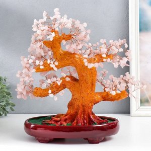 Сувенир бонсай "Денежное дерево с розовыми камушками" 450 камней 32х17х27 см