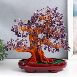 Сувенир бонсай "Денежное дерево с фиолетовыми камушками" 450 камней 32х17х27 см