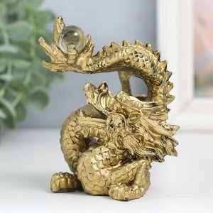 Нэцкэ фигурка «Дракон с шаром», полистоун, под бронзу, 10.5x7.5x6.5 см