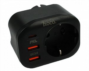 Сетевой адаптер Hoco NS3, 2 USB, 1 USB-C, 1 розетка, черный