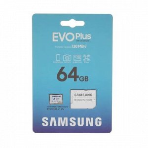 Карта памяти MicroSD Samsung Evo Plus 64GB cl10 U1 + SD, R/W 130 MB/s, MB-MC64KA/EU (гарантия продавца)