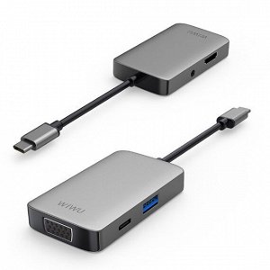 Type-C HUB Wiwu Alpha 513HVP, серый (Type-C - 3.5 мм+HDMI+VGA)