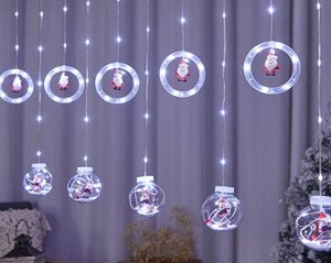 Гирлянда Кольца Дед мороз, RGB, 5 больших колец, 5 больших шаров, 3м