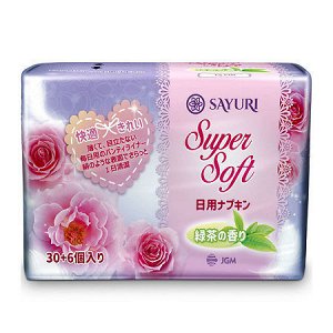 Саюри Ежедневные гигиенические прокладки с ароматом зеленого чая Sayuri Super Soft 15 см, 36 шт Япония