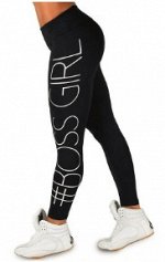 Леггинсы с широким поясом и надписью &quot;Boss Girl&quot; Цвет: ЧЕРНЫЙ
