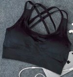 Спортивный топ (бра) с тонкими скрещенными бретелями на спине Цвет: ЧЕРНЫЙ