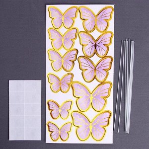 Набор для украшения торта «Бабочки» 11 шт., цвет розовый