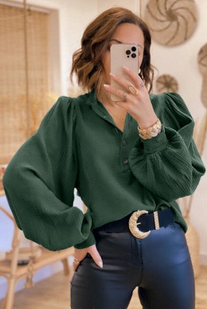 Зеленая текстурированная блуза с объемным рукавом