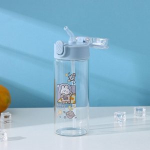 Бутылка для воды стеклянная с трубочкой «Космические истории», 400 мл, h=18 см, рисунок МИКС