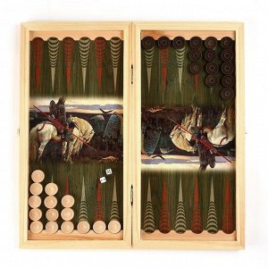 Нарды "Богатырь на распутье", деревянная доска 50 х 50 см, с полем для игры в шашки