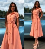 Длинное платье на пуговицах с короткими рукавами Цвет: РОЗОВЫЙ