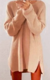 Асимметричное платье-свитер с боковыми разрезами на замке "молния" и длинными рукавами Цвет: БЕЖЕВЫЙ