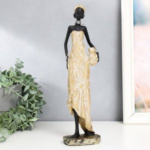 Сувенир полистоун "Африканка с кувшином в светлом платье с листьями" МИКС 8,5х6,3х33,5 см