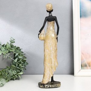 Сувенир полистоун "Африканка с кувшином в светлом платье с листьями" МИКС 8,5х6,3х33,5 см