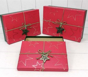 Подарочная коробка Звезды, Темно-зеленый/Красный, 26*19*8 см, 1 шт.