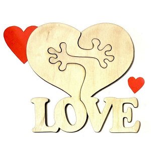 Деревянное сердце Обнимашки LOVE фанера 3 мм 8,5 см