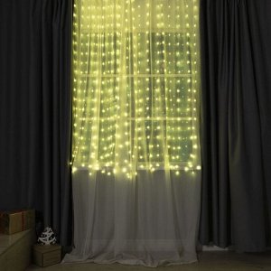 Умная гирлянда «Занавес» 2 x 2 м роса, IP20, серебристая нить, 400 LED, приложение, свечение RGB, USB
