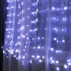 Умная гирлянда «Занавес» 2 x 2 м роса, IP20, серебристая нить, 400 LED, приложение, свечение RGB, USB