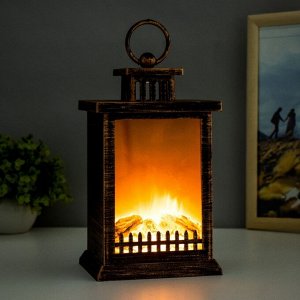 Ночник «Камин» LED от батареек 3хАА USB черный с медной патиной 12x14.5x26.5 см