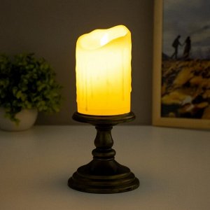 Светодиодная свеча, ночник LED RISALUX «Свечка на подсвечнике», от батареек, бронза, 10.5x10.5x28 см