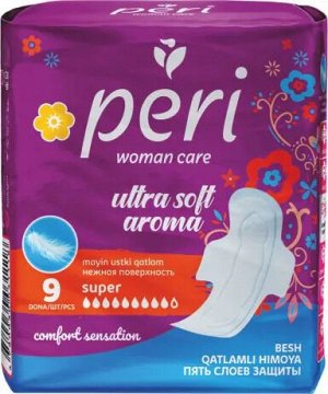 PERI Женские гигиенические прокладки Ultra aroma super 9 шт (хлопок)