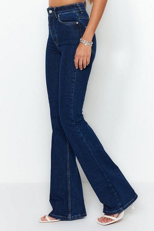 Trendyomilla Синие расклешенные джинсы с очень высокой талией