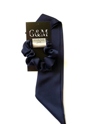 Резинка для волос с галстуком шёлковая синяя