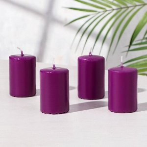 Набор свечей-цилиндров "Интерьерный", 4 шт, 6х4 см, фиолетовый