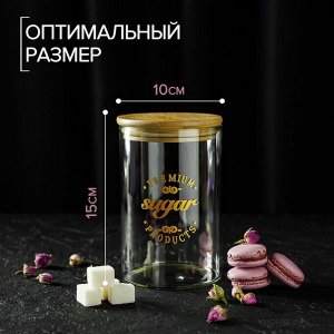 Банка стеклянная для сыпучих продуктов с крышкой из бамбука «Эко. Сахар», 1 л, 10x15 см