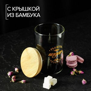 Банка стеклянная для сыпучих продуктов с крышкой из бамбука «Эко. Сахар», 1 л, 10x15 см