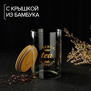 Банка стеклянная для сыпучих продуктов с бамбуковой крышкой «Эко. Чай», 1 л, 10x15 см